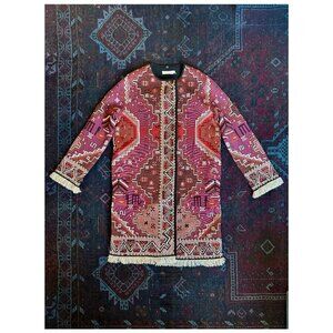RARE Tory Burch Tapestry Kilim Jacquard Coat | Medium 6 | Red White